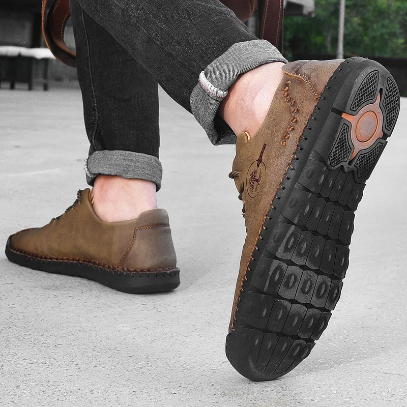 New Handmade Leather Mens Shoes Sport Sneakers Flat Driving Footwear Male Comfortable Outdoor Leisure Office Work Loafers 38-48