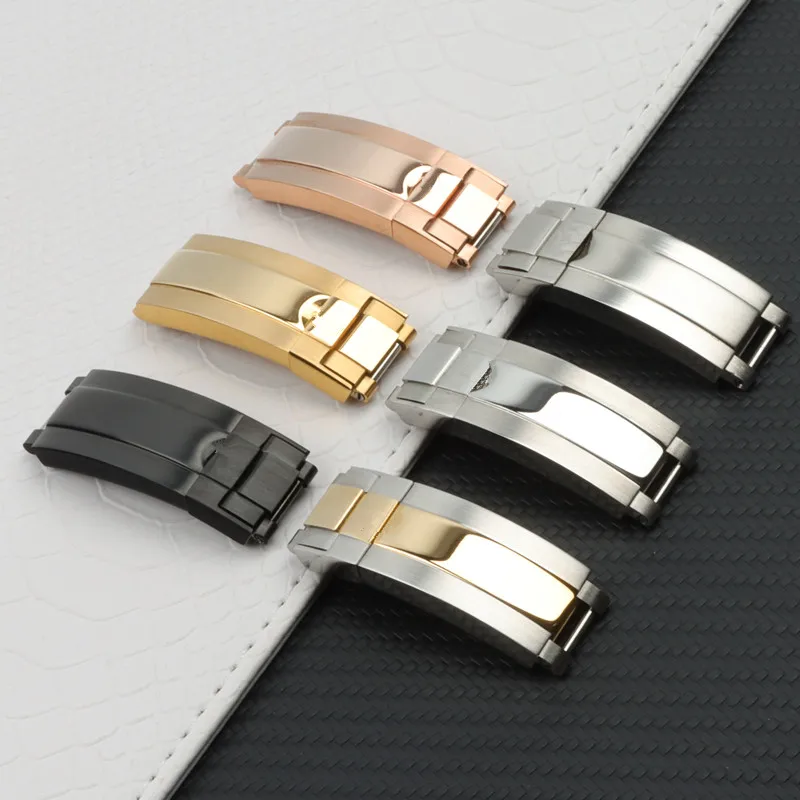 

9mm Stainless steel folding buckle glide lock Fit for role submariner Oysterflex Daytona GMT watch band strap Deployment clasp