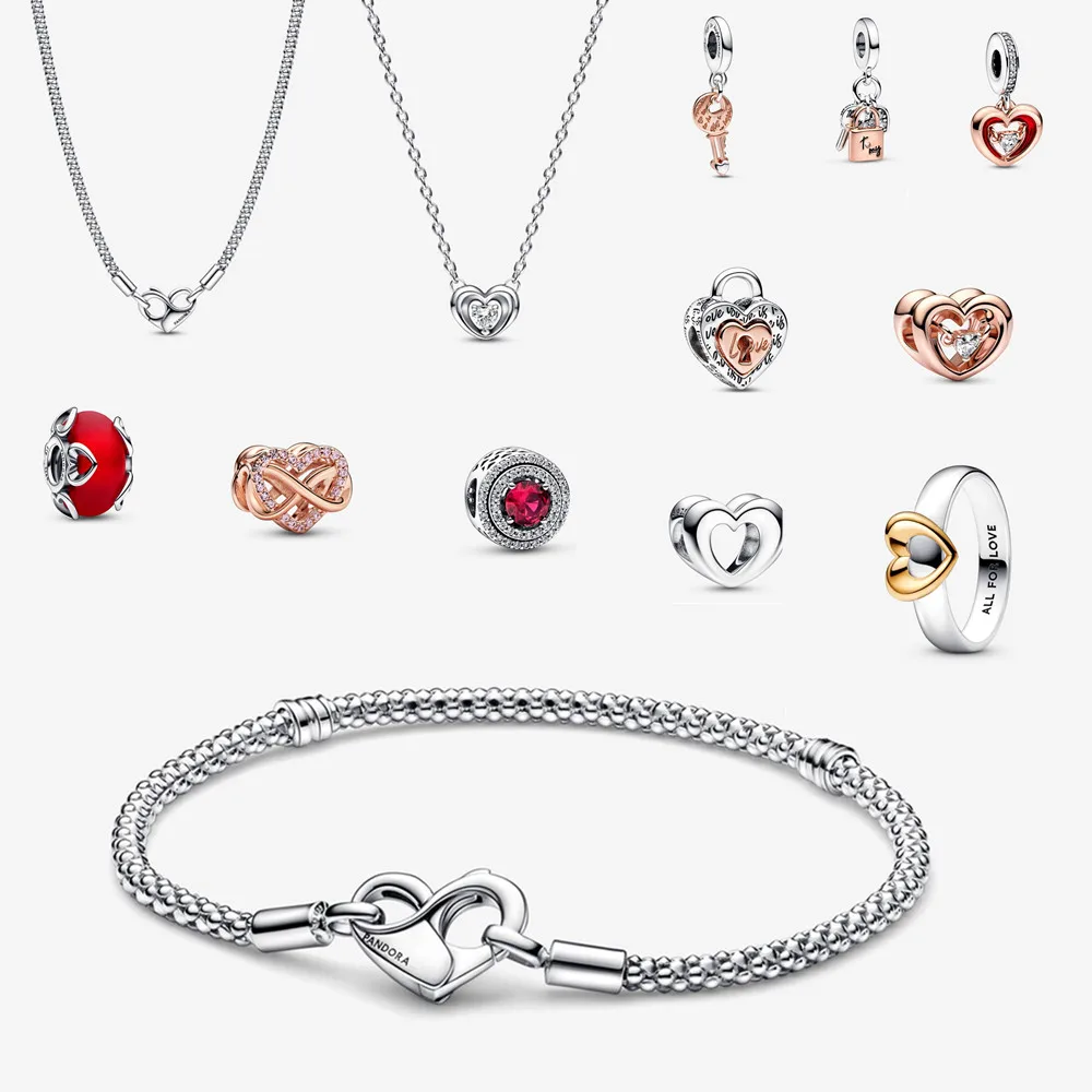 

2023 Hot selling new Pandora bracelet 925 sterling silver original charm beads DIY handmade women's jewelry heart necklace