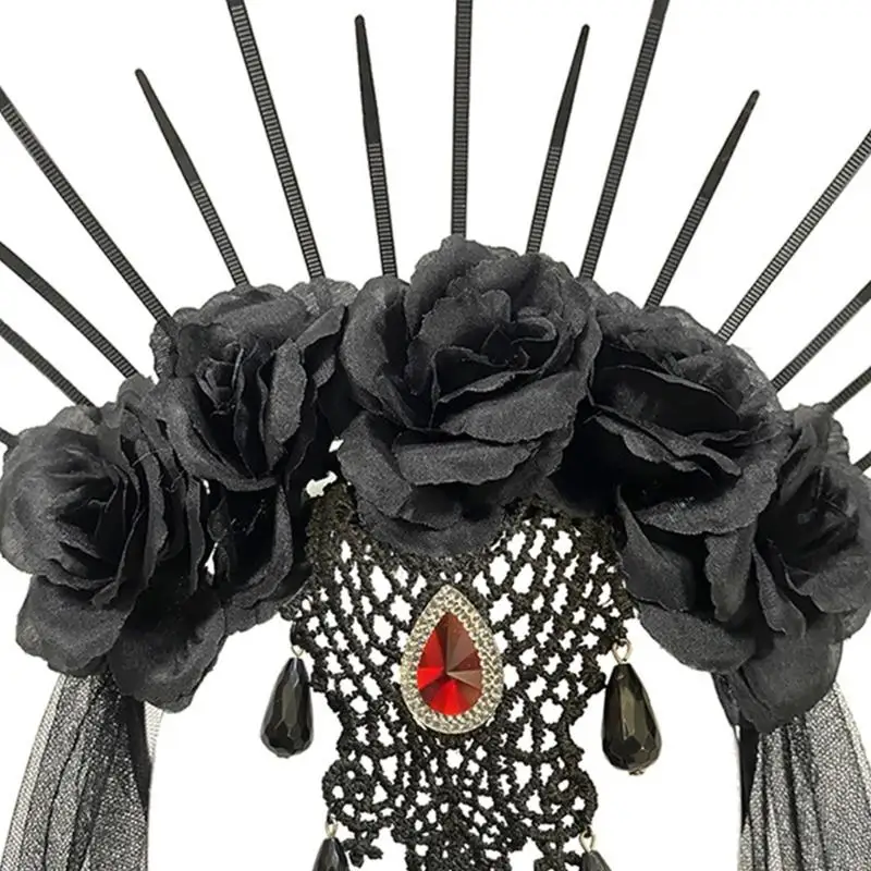 A9BF Хэллоуин длинная вуаль корона День повязки на голову мертвого готического