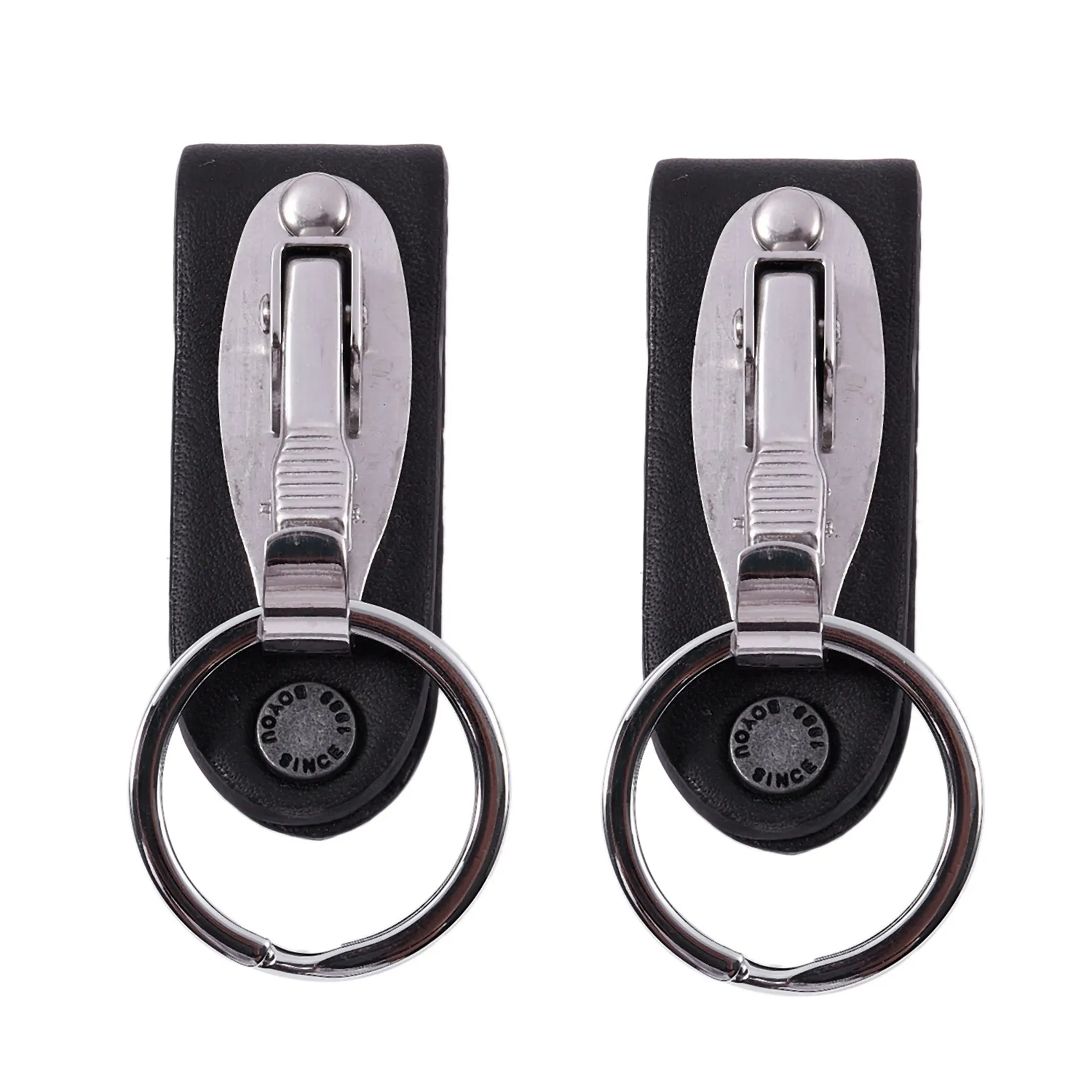 

2X Stainless Steel Keyring Design Faux Leather Belt Loop Key Chain