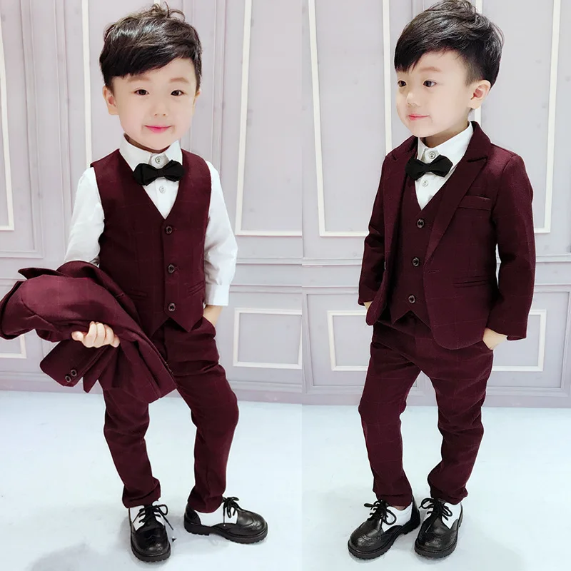 

2021 Flowers baby Boys Wedding Suit dress Fashion children sets clothes Gentleman Kids 3pcs Jacket Vest Pants ceremony Costumes