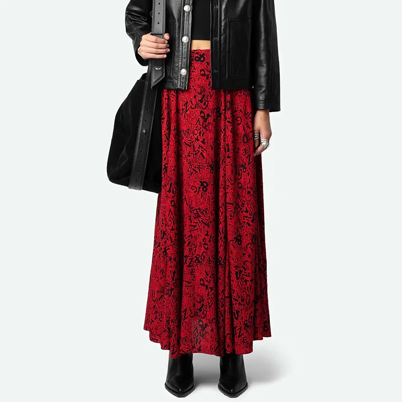 Zadig Летняя юбка женская шикарная черная длинная полуюбка с принтом повседневная