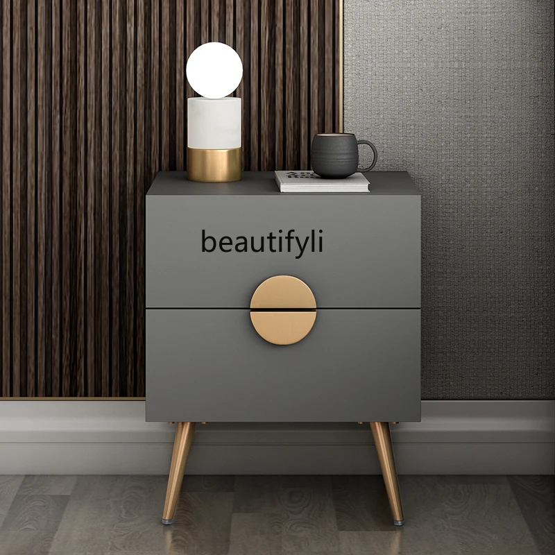 

yj Nordic Light Luxury Bedside Table Hong Kong Style Modern Minimalist Storage Cabinet Two-Drawer Cabinet