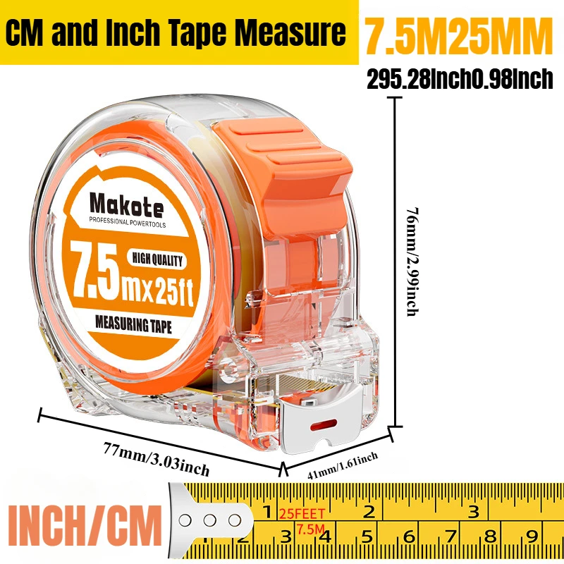 

3M5M7.5M Прозрачная Выдвижная Металлическая Рулетка Британская И Метрическая Шкала Толстая Измерительная Лента Для Деревообра...