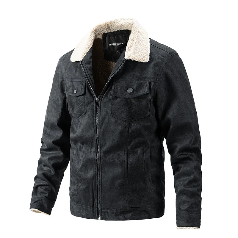 Suede Men's Jacket Top Lamb Fleece Lapel Zipper Jacket Men's
