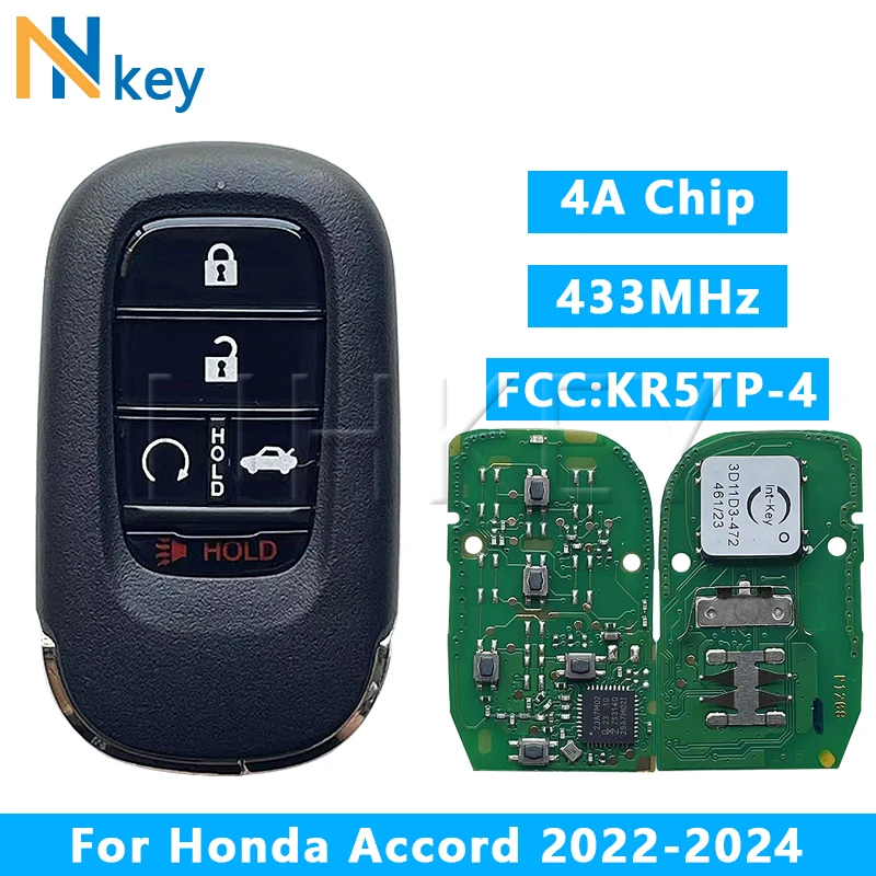 

NHKEY для Honda Accord 2022-2024 4A чип 433 МГц 5 кнопок смарт-ключ без ключа Go 72147-T20-A11 A3C 0775510100 FCC:KR5TP-4