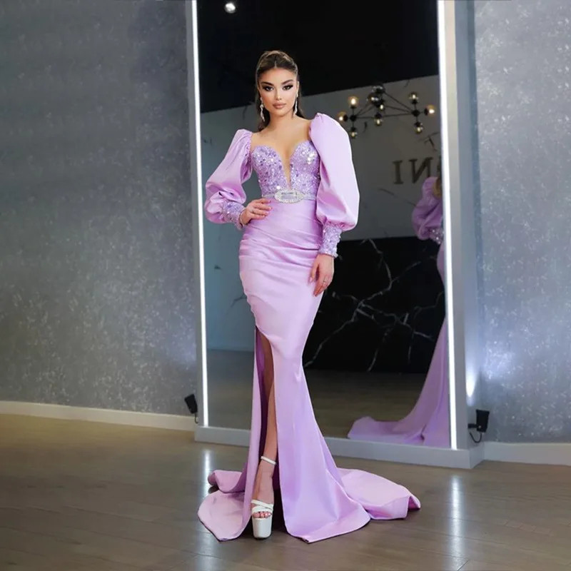 

Party Dresses For Weddings Women's Dress Spring 2022 Fashion New Sequin Bubble Sleeve Split Small Tuxedo Prom Dresses