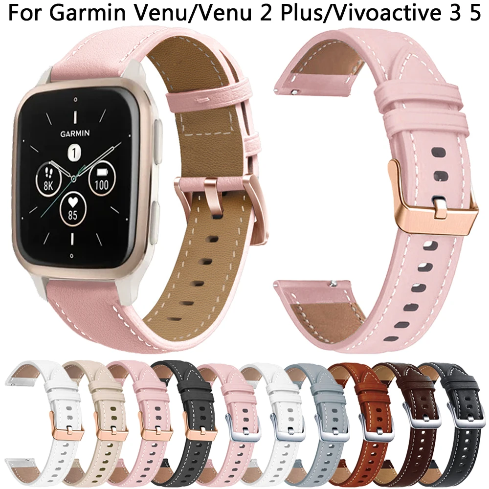Фото Кожаный ремешок 20 мм для Garmin Venu SQ 2 Plus/vivoactive 3/5, удобный ремешок для Forerunner 165/245/645/55, силиконовый браслет Correa №1