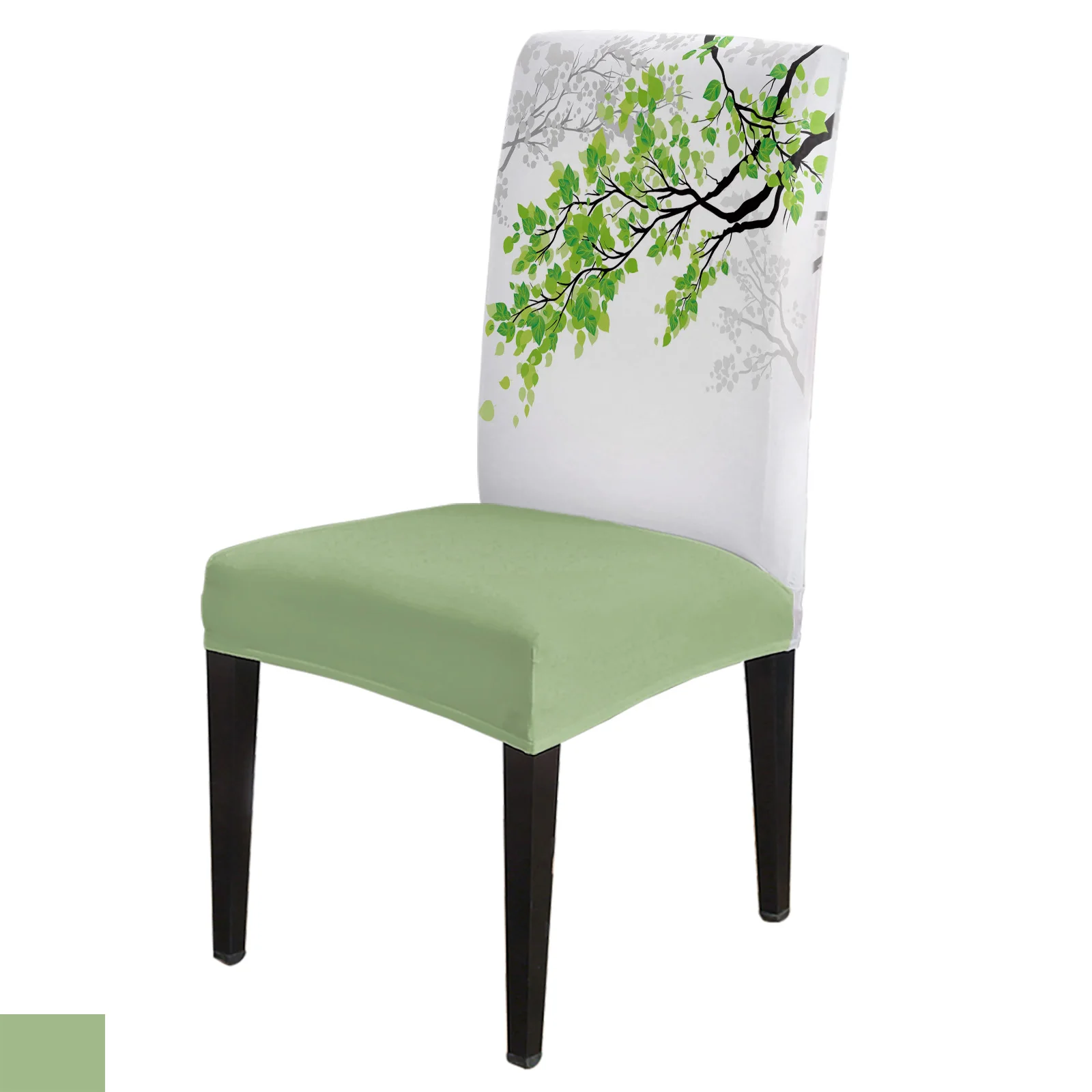 

Plant Branch Green Leaves Chair Cover Set Kitchen Dining Stretch Spandex Seat Slipcover for Banquet Wedding Party