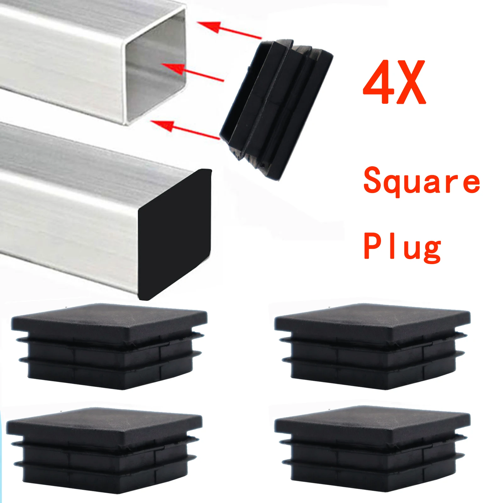 

4Pcs 25mmX25mm Plastic Square Plugs Home Furniture Table Feet Covers Pipe Anti-Slip Chair Leg Caps Scratch Floor Protector Pads