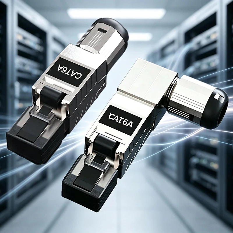 Фото 2 шт. экранированных проходных разъемов RJ45 CAT6A/CAT7/CAT8, 8P8C, 90-градусный безинструментальный Keystone-разъем для гигабитного Ethernet, оптом №1