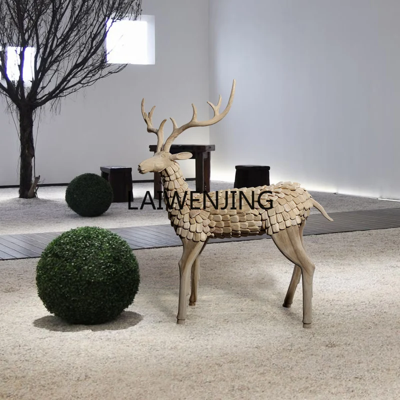 LYN вестибюль отеля дерево искусство олень большая резьба по дереву творческое