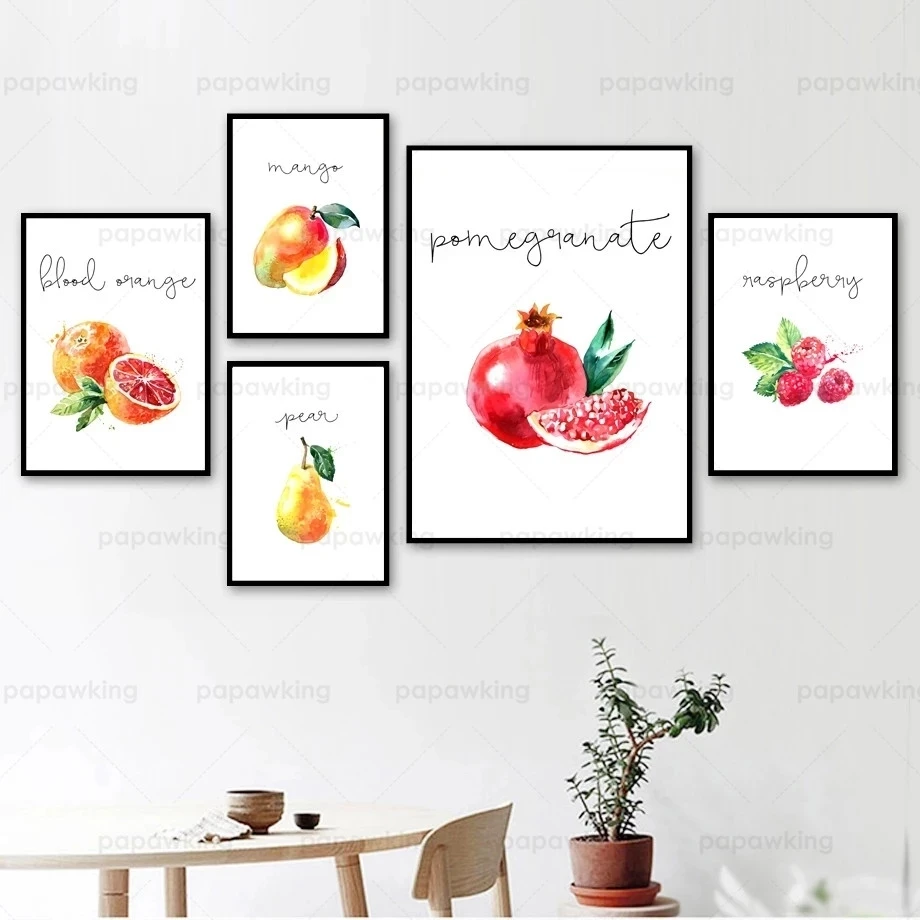 

Pineapple Pomegranate Fruit Kitchen Wall Art Canvas Painting Nordic Poster and Print Cartoon Wall Pictures for Living Room Decor