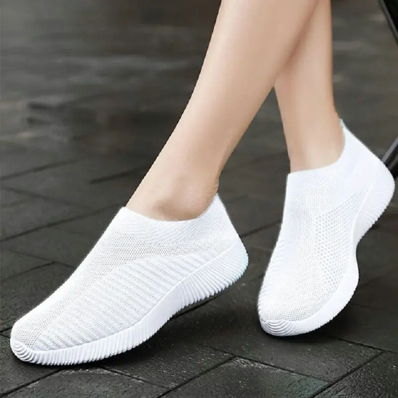Spring New Mesh Breathable Casual Flying Woven Women's Shoes Shallow Socks Shoes Flat Bottom Large Walking Single Shoe Slippers