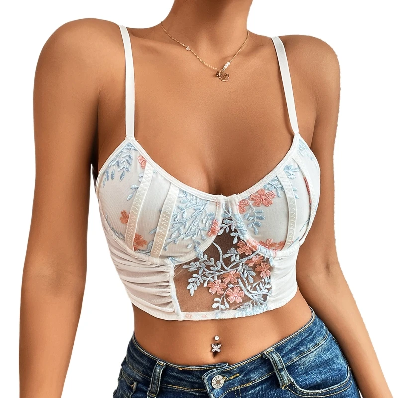 

Fashion Summer Camis Tank Tops Slim Fit Padded Lace Floral Bralette Dressy Casual Camis Corset Vest for Young Girl Women