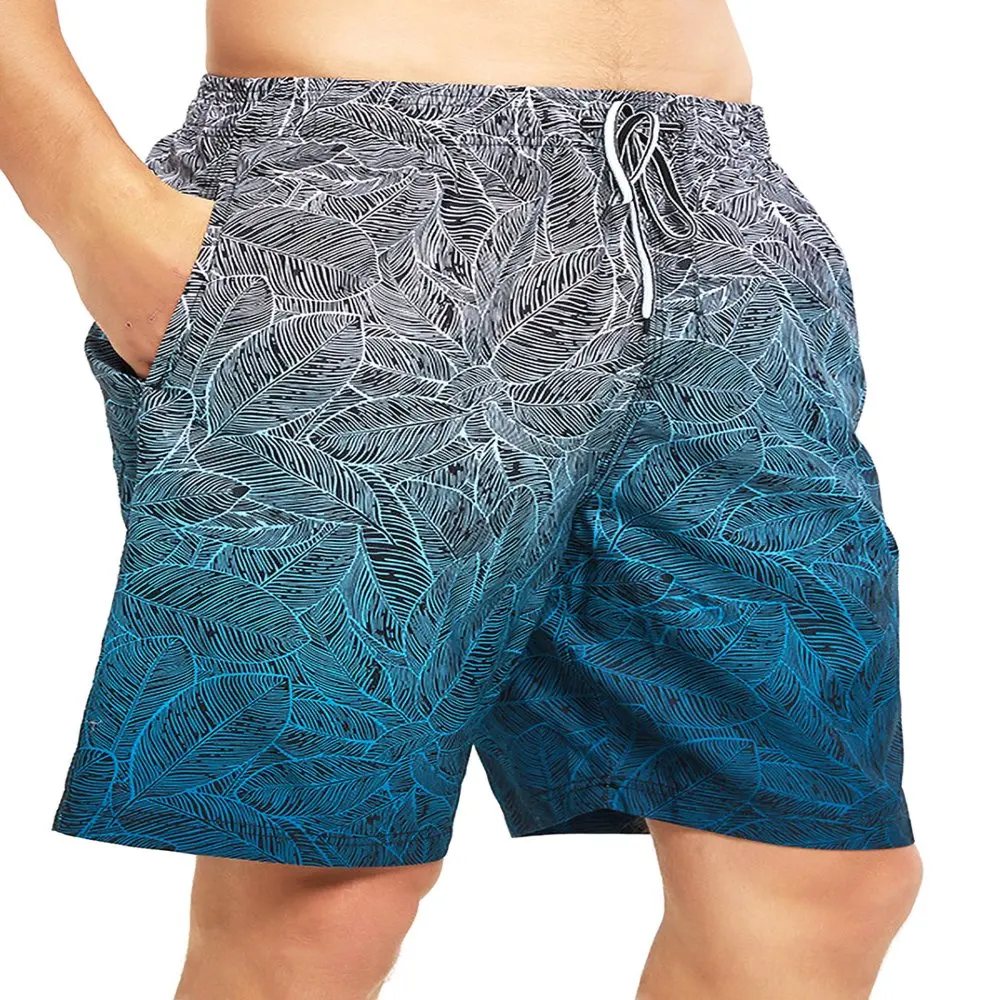 Mens Big and Tall Swim Trunk Lightweight Gradient Color Beach Bathing Suit Quick Dry Boardshorts for Swimming Surfing