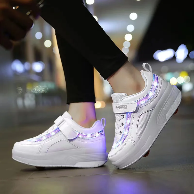 Two Wheels Luminous Glowing Sneakers Led Light Roller Skate Kids Boys Girls USB Charging Detachable  Running Flying Shoes
