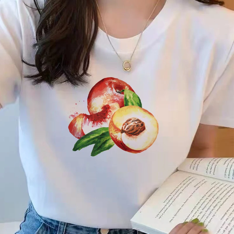 Женская футболка с мультяшным принтом новая круглым вырезом и фруктов Женские