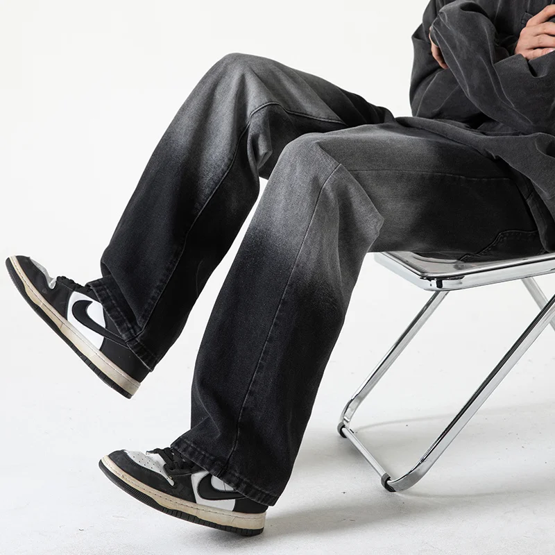 Blue Black Baggy Jeans Men Fashion Retro Gradient Jeans Men Japanese Streetwear Hip-hop Loose Straight Denim Pants Mens Trousers