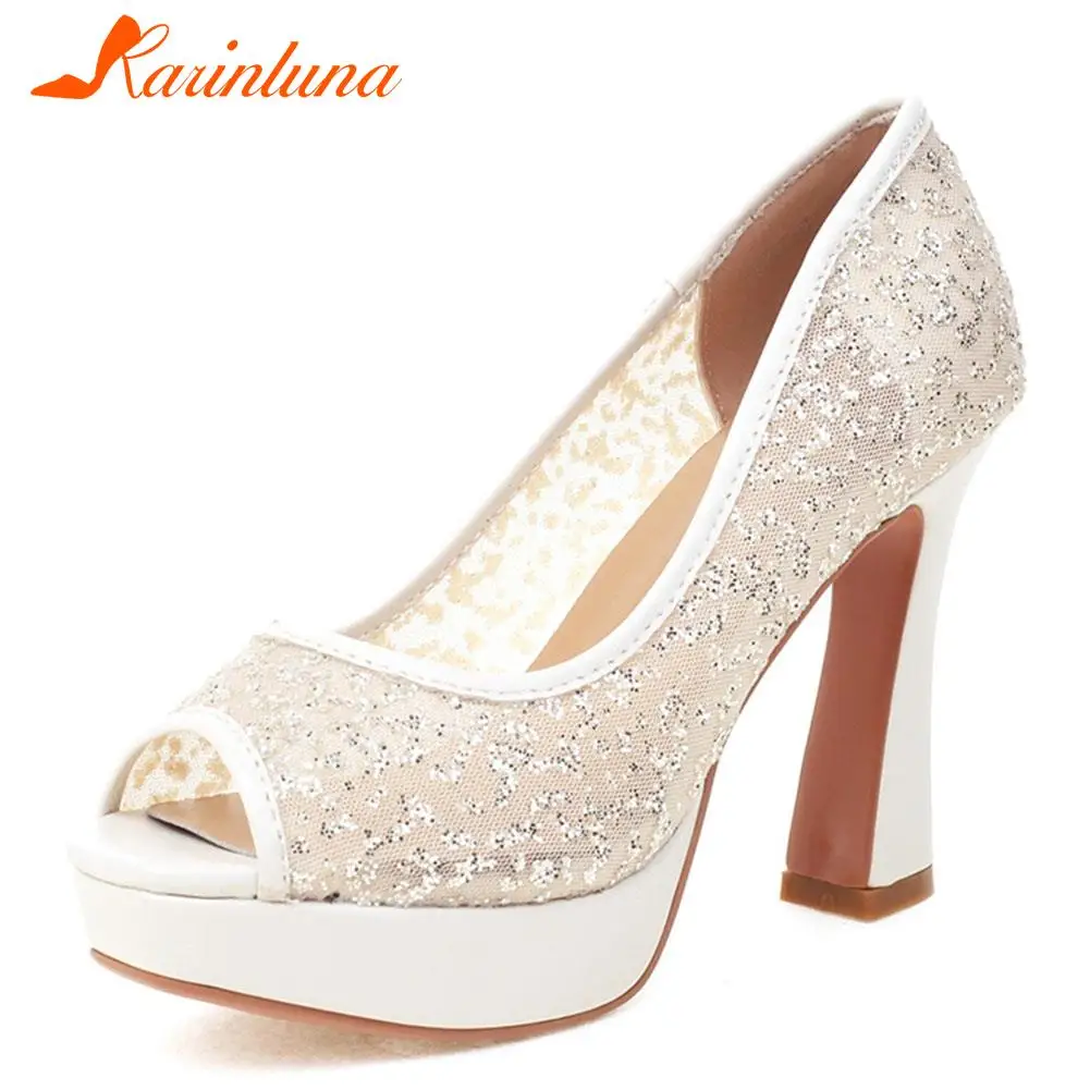 

Fashion New 2022 Square High Heels 11cm Mesh Slip-on Platform Black Women Pumps Elegant Concise Sexy Spring Autumn Lady Shoes