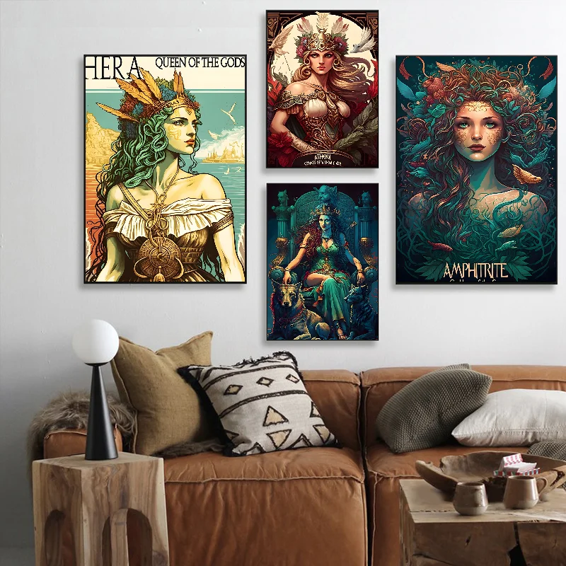 Ancient Greek Mythology Zeus Selene Hecate Poster Self-adhesive Art Waterproof Paper Sticker Coffee House Bar Room Wall Decor