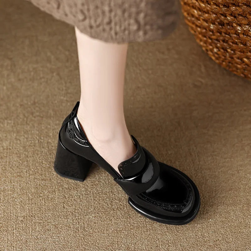 fashion patent leather shoes woman pumps thick high heels shoes woman round toe designer shoes red party dress shoes nude pumps