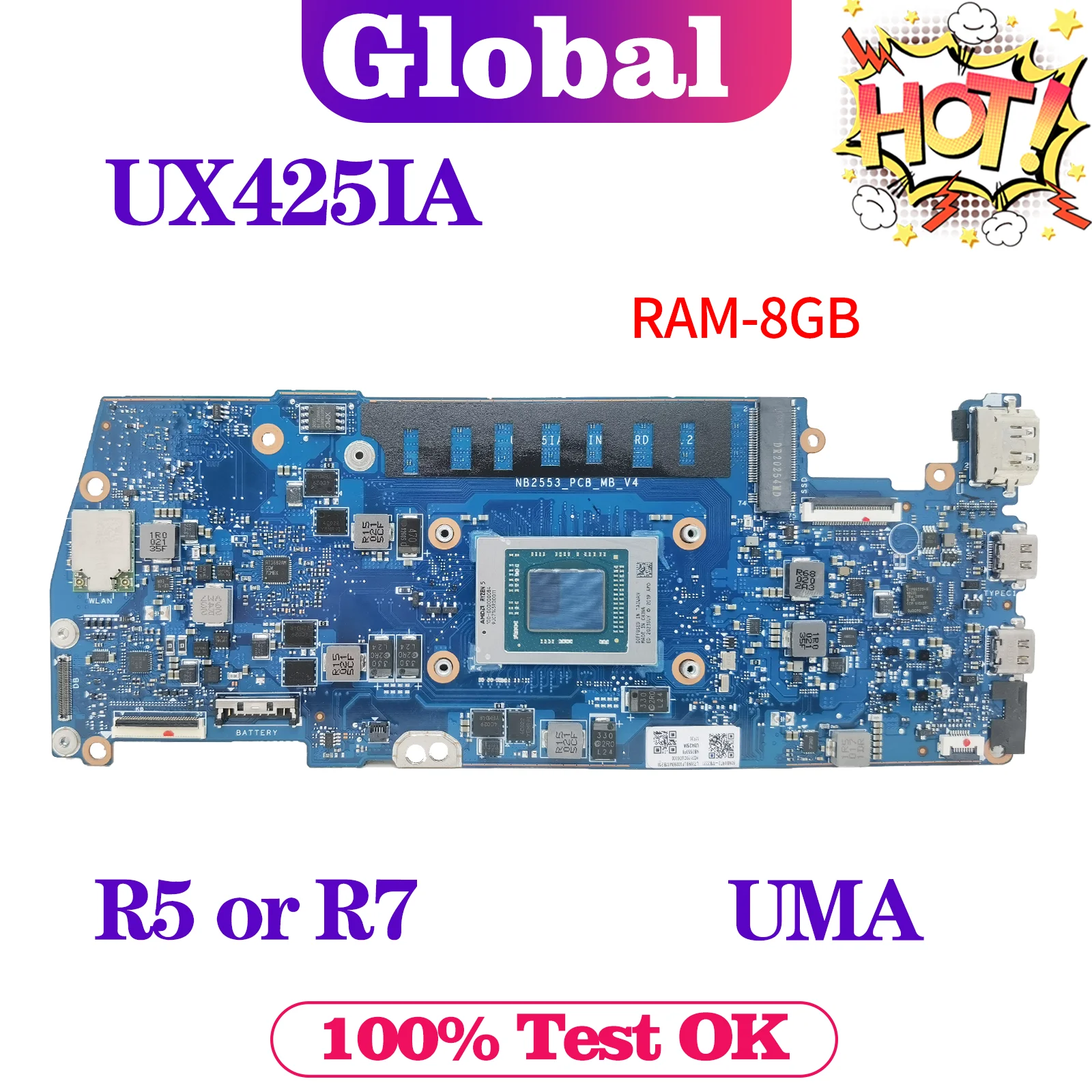 

KEFU UX425I Mainboard For ASUS ZenBook UX425 UX425IA UM425IA Laptop Motherboard R5 R7 4th Gen 8G-RAM MAIN BOARD