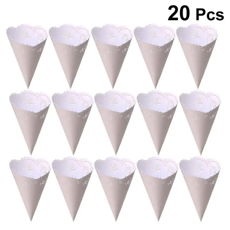 

20PCS Hollow Confetti Holders Craft Paper Petal Cones Confetti Sprinkles Rose Flower Cone Lace for Wedding Party Storage Cones