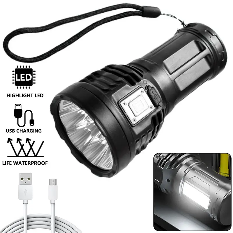 

8 LED Super Bright Flashlight USB Led Torches COB Side Lights 5 Modes Waterproof Portable Lantern For Outdoor Camping Adventure