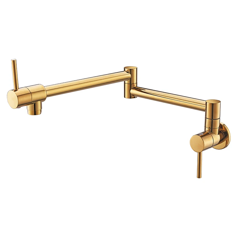 Pot Filler Tap Wall Mounted Foldable Kitchen Faucet Single Cold Single Hole Sink Tap Rotate Folding Spout Chrome Gold Brass