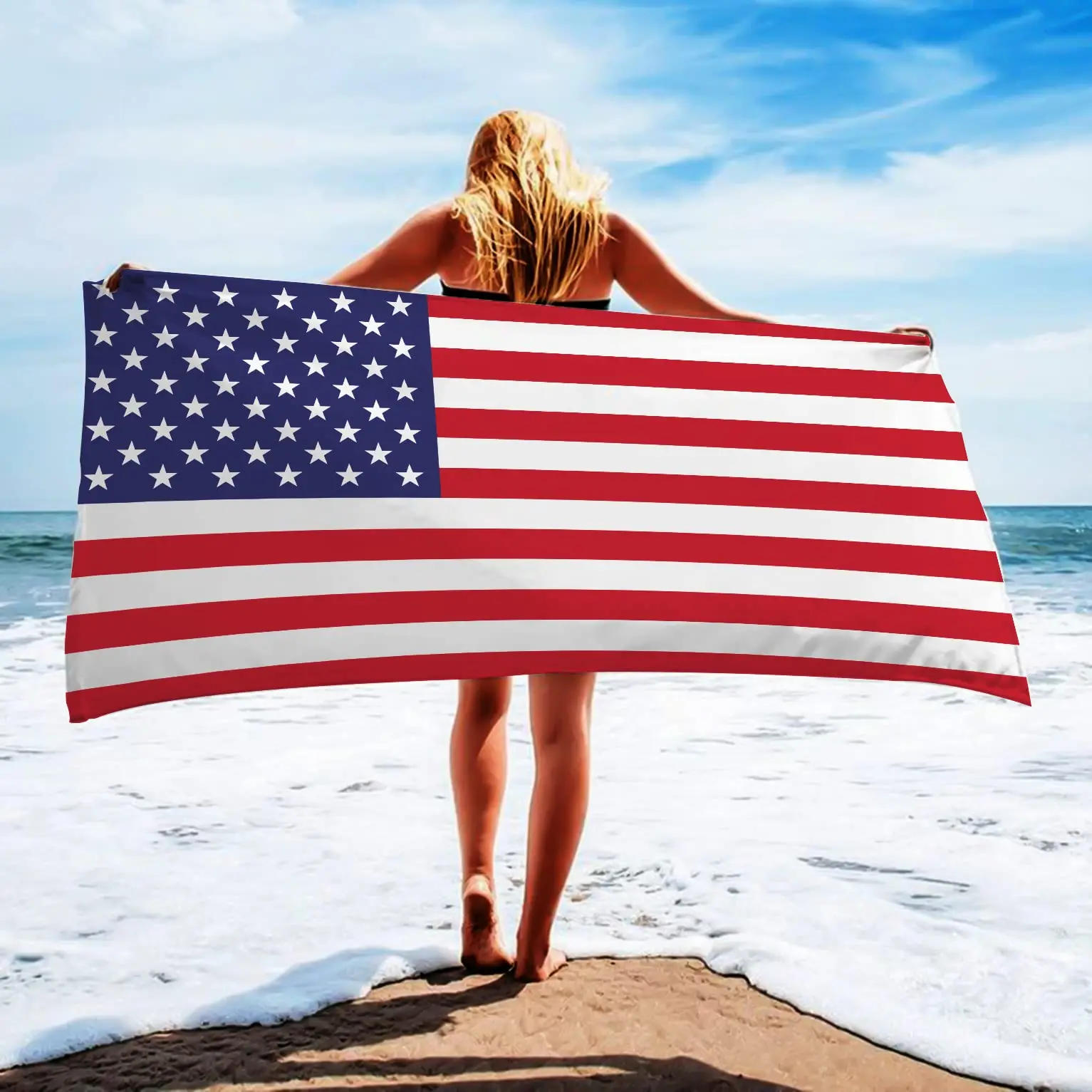 

American Flag Beach Towel Oversized for Women Men and Kid Gifts Lightweight Striped Pool SPA Towels Quick Dry Travel Beach Towel