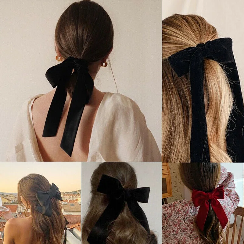 

Vintage Large Velvet Bow Hair Clip Women Ribbon Hairpins Barrette Accessories
