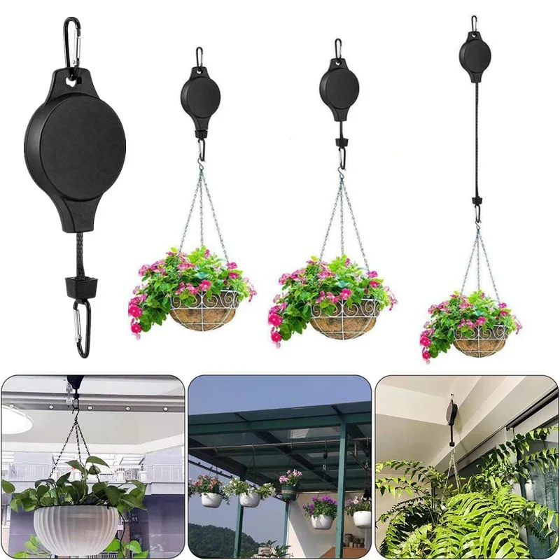 20Pcs Retractable Plant Pulley Adjustable Potted Plants Pull Down Hanger Hooks Hanging Flower Hook for Garden Supplies