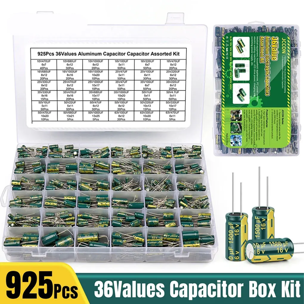 

925pcs Aluminum Capacitor 10V 16V 25V 35V 50V 63V 100UF 220UF 330UF 680UF 1000UF 470UF High Frequency Low ESR