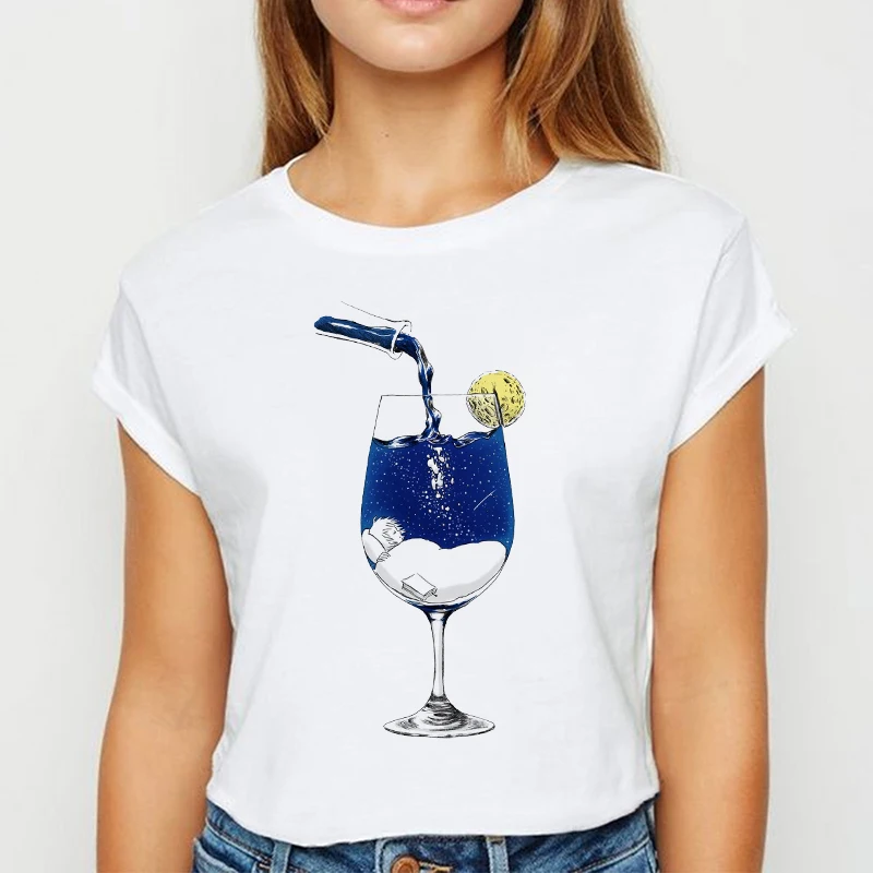 

Футболка женская с графическим принтом, милая Повседневная модная рубашка в стиле 90-х, с рисунком синего вина, на весну-лето