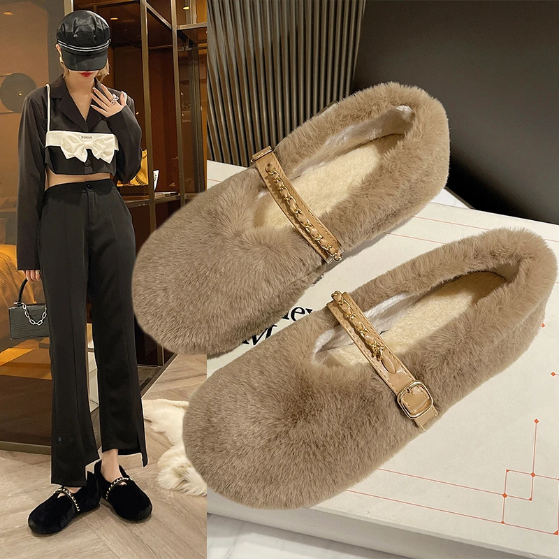 

Туфли женские с мехом, хлопок, плоская подошва, кудрявые, бархатные, х/б