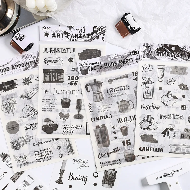 6 листов черно-белых наклеек на тему старой территории креативные Декоративные