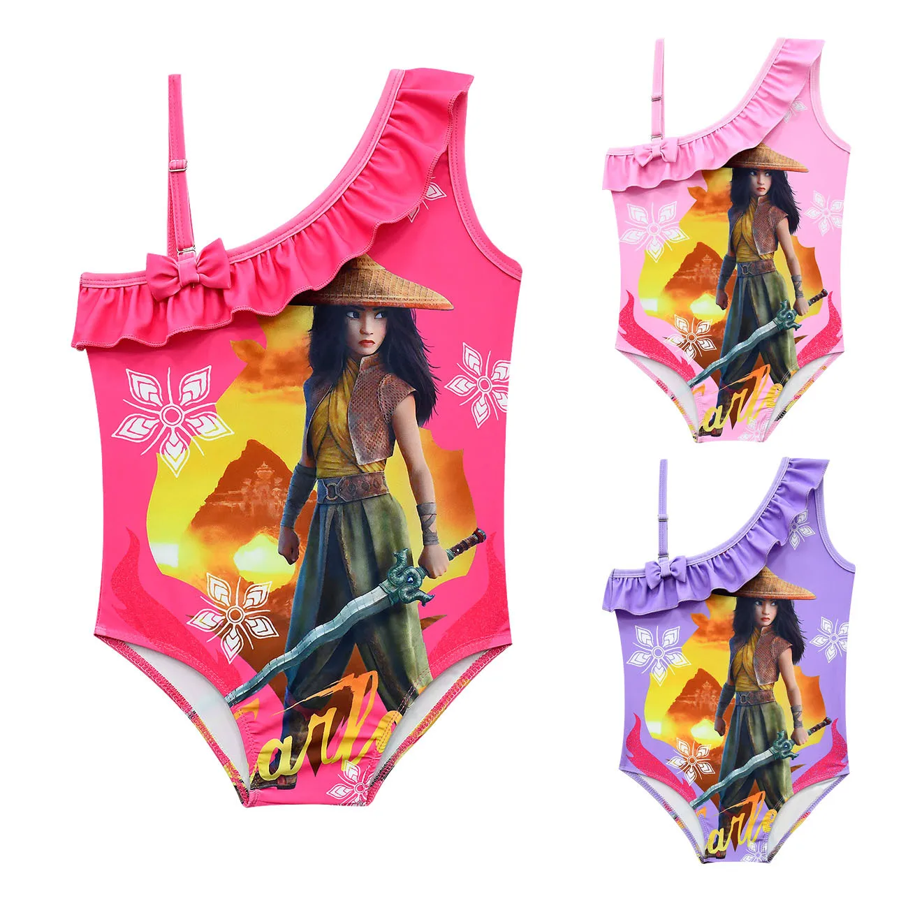 

2022 Summer Disney Girls Cartoon Print Dragon Saga Raya 4-12 Years Crossbody Cute Casual Beach Swimwear