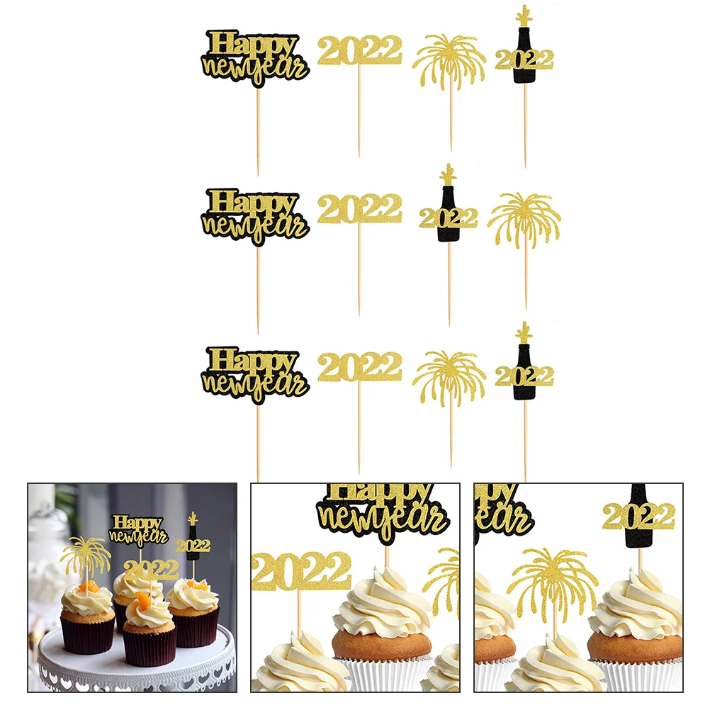 

12 Pcs Toppers Cake Inserting Decors Paper Toppers For Dessert New Year
