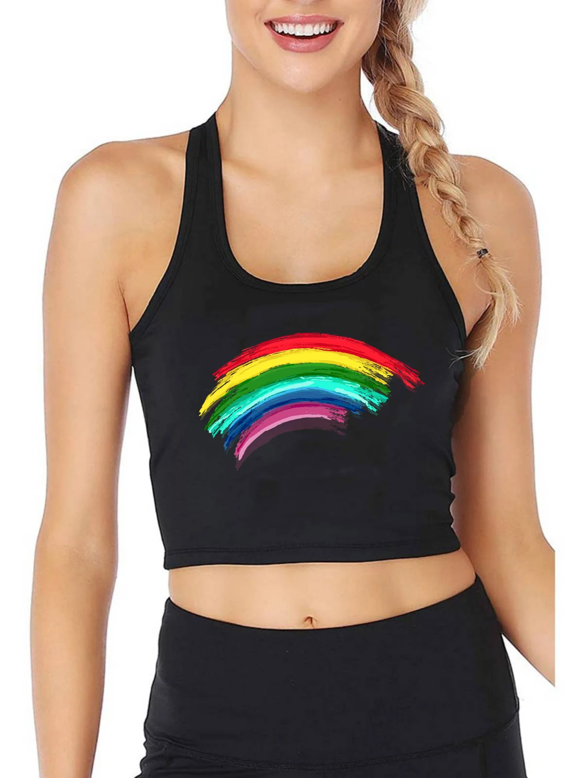 

Personality Rainbow Pride Tank Tops Bisexual Sexy Slim Fit Crop Top Pride Month Street Fashion Camisole LGBT Gym Fitness Tee