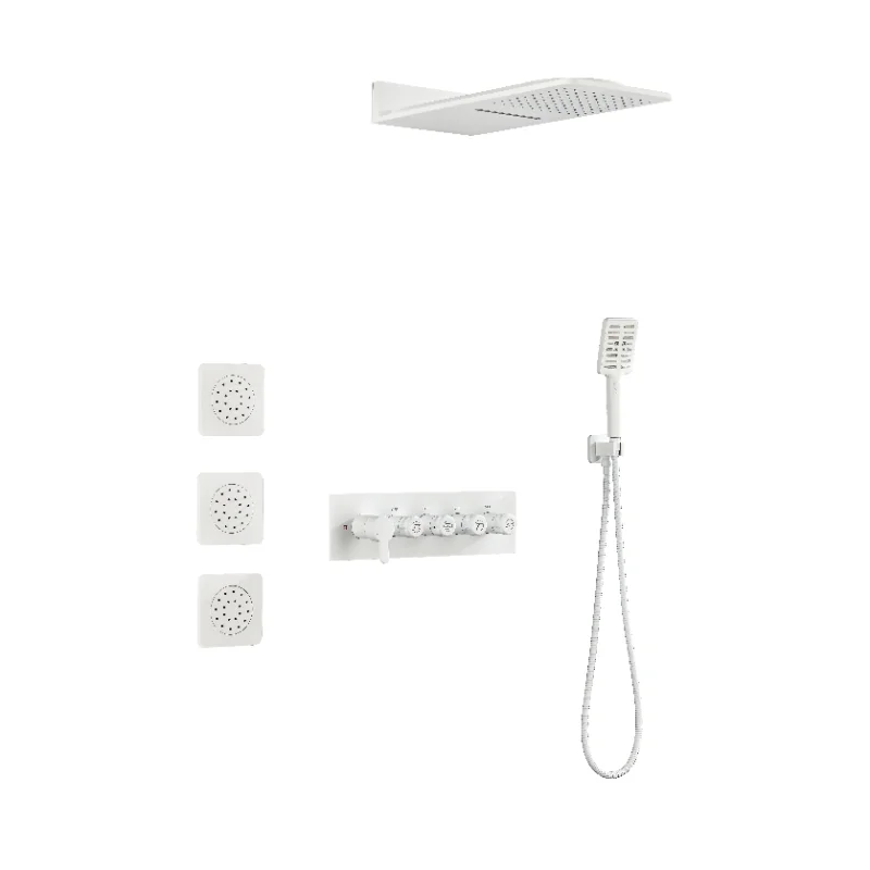 

Wall Mounted Waterfall Rain Shower System with 3 Body Sprays & Handheld Shower White Brass [US Stock]