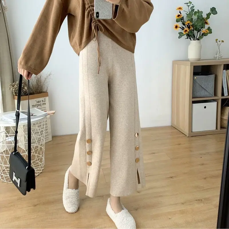 

Autumn and Spring Length Sports Pants for Women Loose Elastic Waist Wide Leg Trousers Knitted Sweatpants Female Pants X137