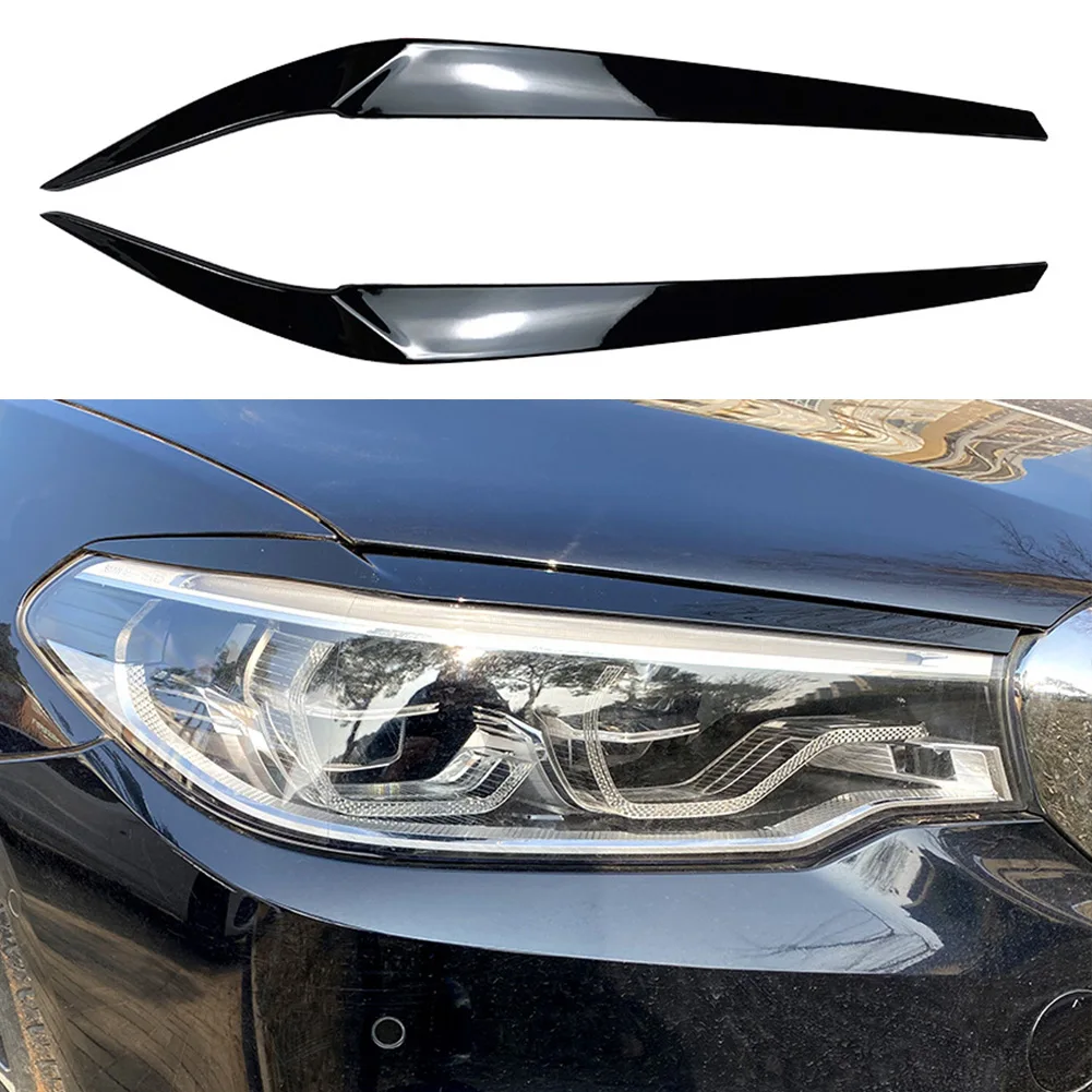 

Headlamp Eyelid Headlight Eyelid Eyebrow Trims 2Pcs Carbon Black/Glossy Black Front Plastic 2017-2021 For BMW 5 Series G30 G31