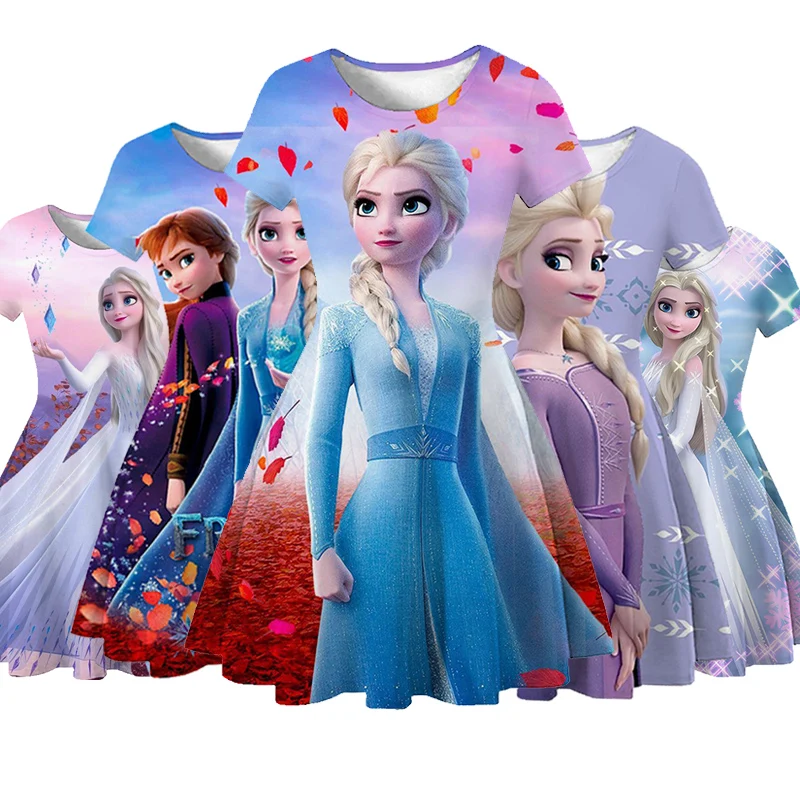 

2022 летнее платье принцессы для девочек летающие рукава мультяшный принт Aisha Anna платье принцессы для девочек Летняя Новинка эксклюзивная од...