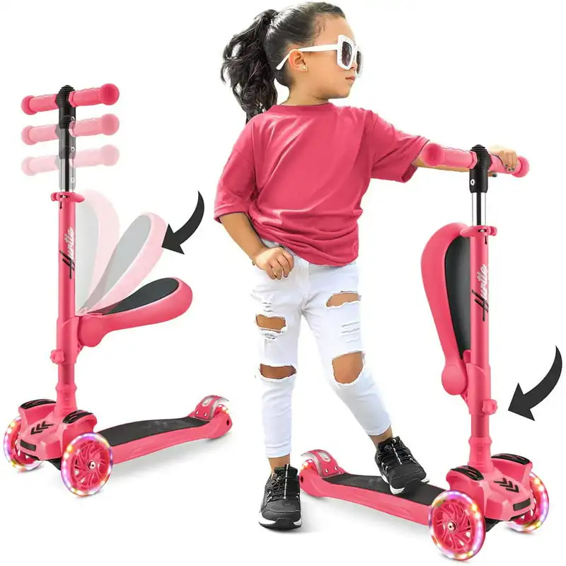 

3-Wheel Kids Scooter - Child & Toddler Toy Scooter with -in LED Wheel Lights, Fold-Out Comfort Seat (Ages 1+) (Watermelon)