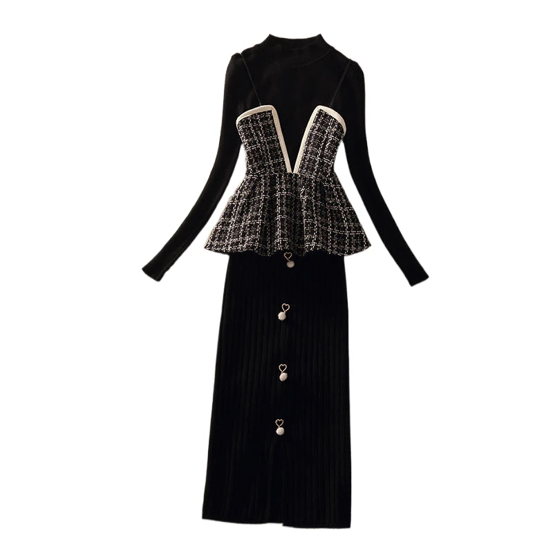 Весенне-осенний женский элегантный жилет свитер вязаная юбка комплект из трех