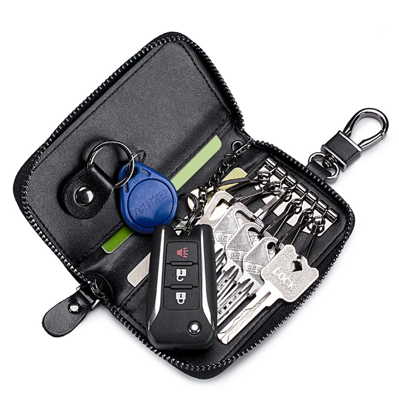 Leather Keychain Car Key Holder Organizer Pouch Case Wallet Split Car Key Housekeeper Key Storage Men Women Case Mini Card Bags images - 6