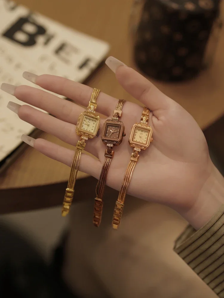 Винтажные новые тканые браслеты женские маленькие золотые часы потрясающие