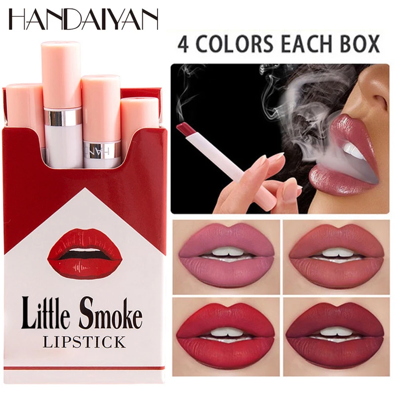 

Набор креативных сигаретных помад 4 цветов, бархатная матовая стойкая водостойкая антипригарная чашка, помада, искусственная косметика